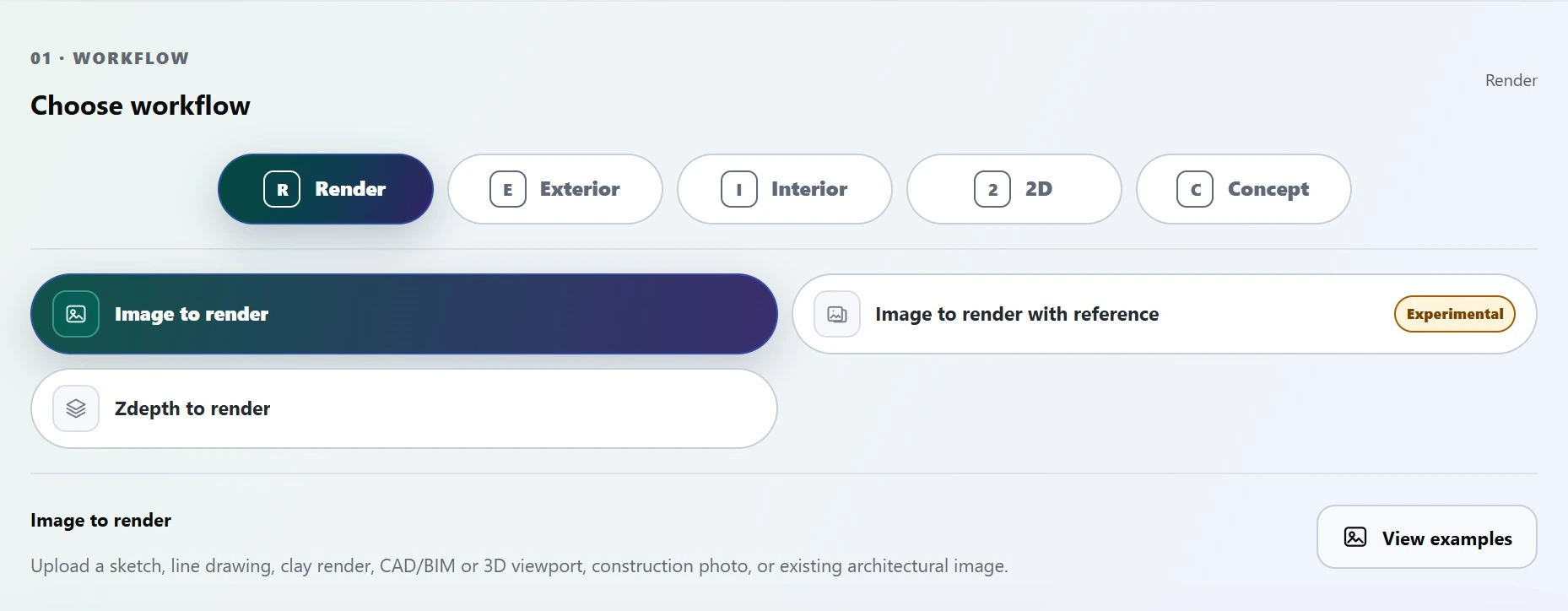 PXLTAB Generation tab workflow chooser in light mode