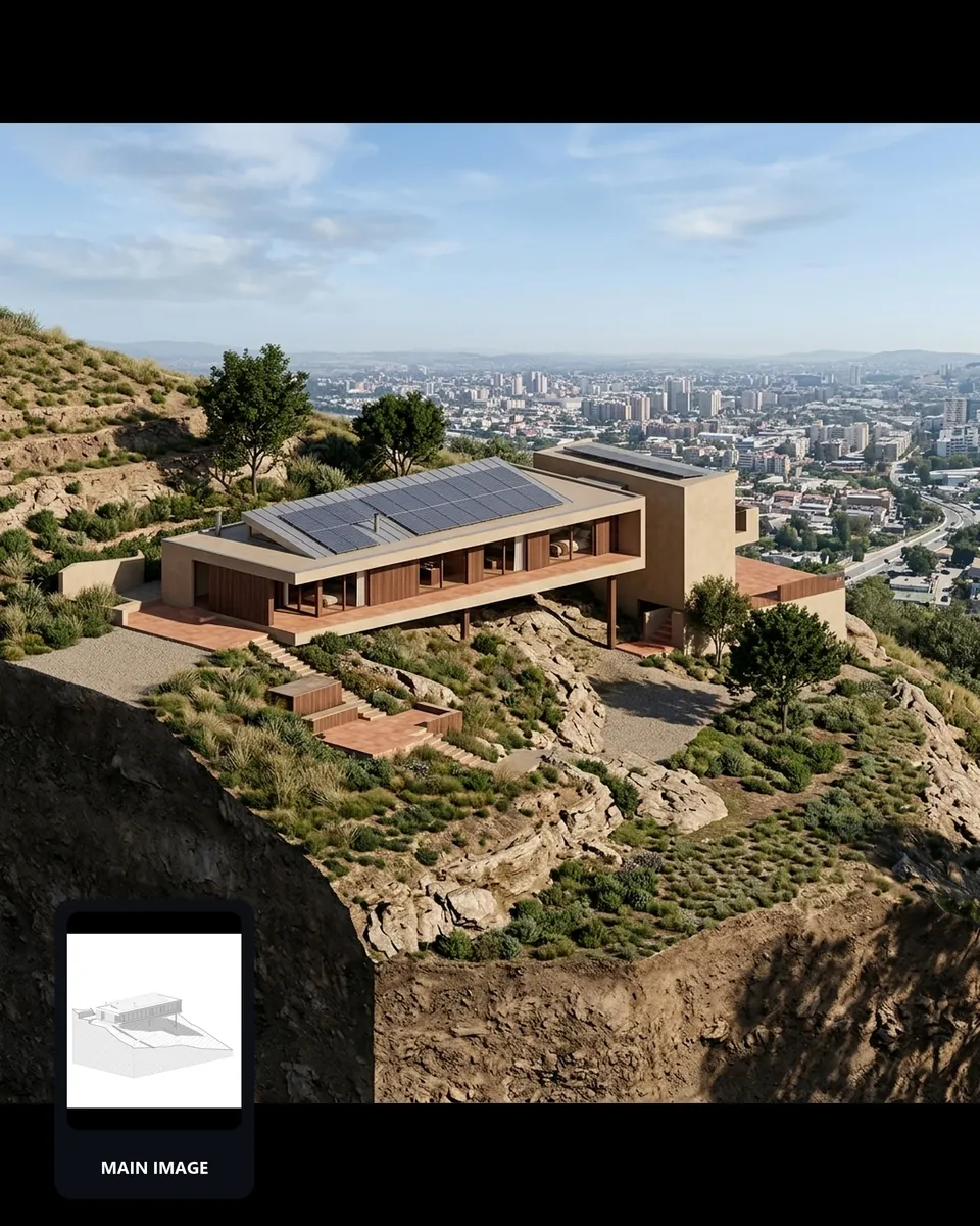 Image to render example: hillside residence