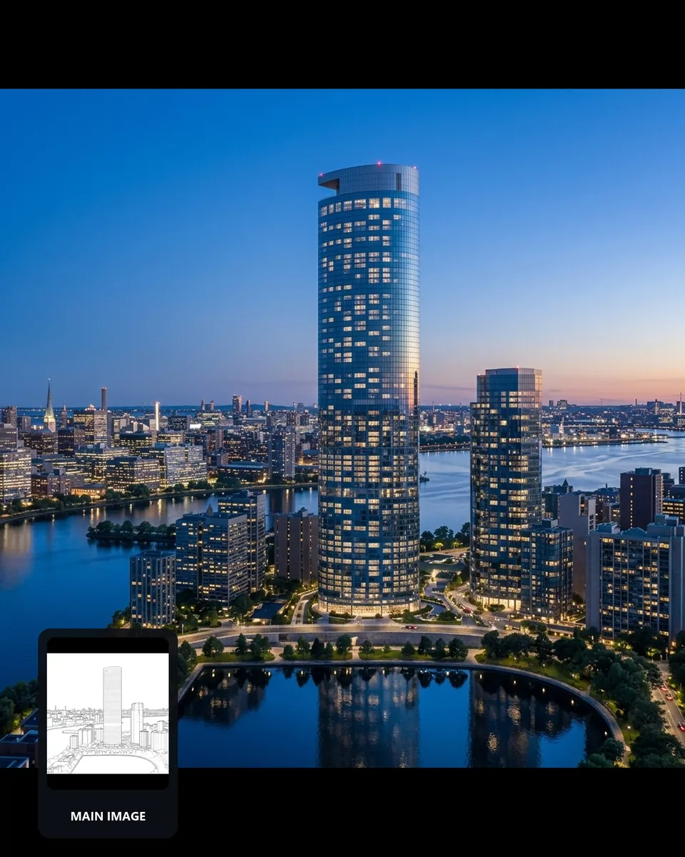 Image to render example: waterfront tower