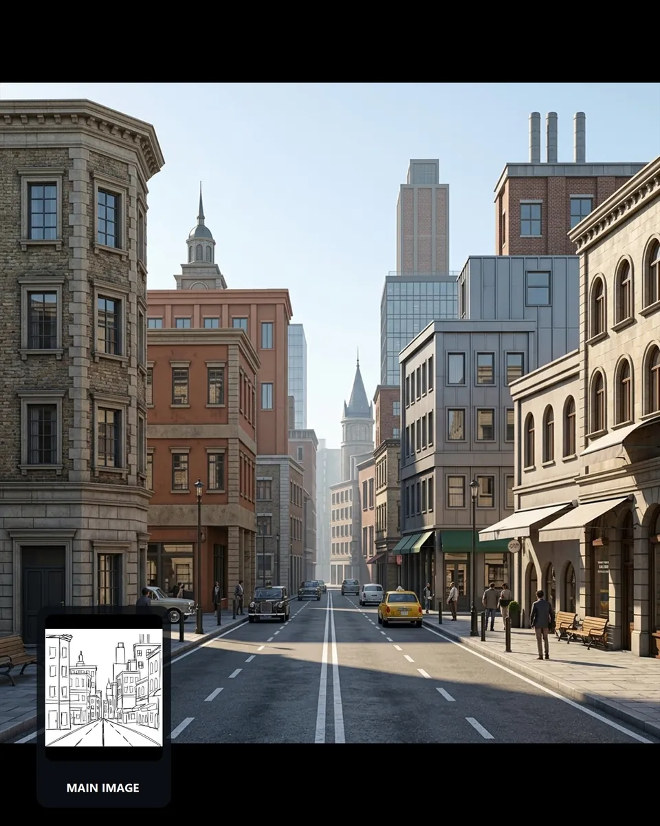 Image to render example: urban street
